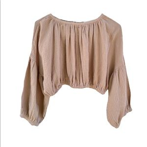 Mable Puff Sleeve Gauze Bubble Crop Top